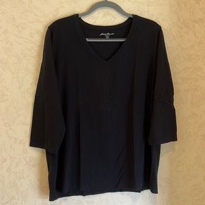 Eddie Bauer Black 3/4 Sleeve Cotton V-Neck Top Size XXL